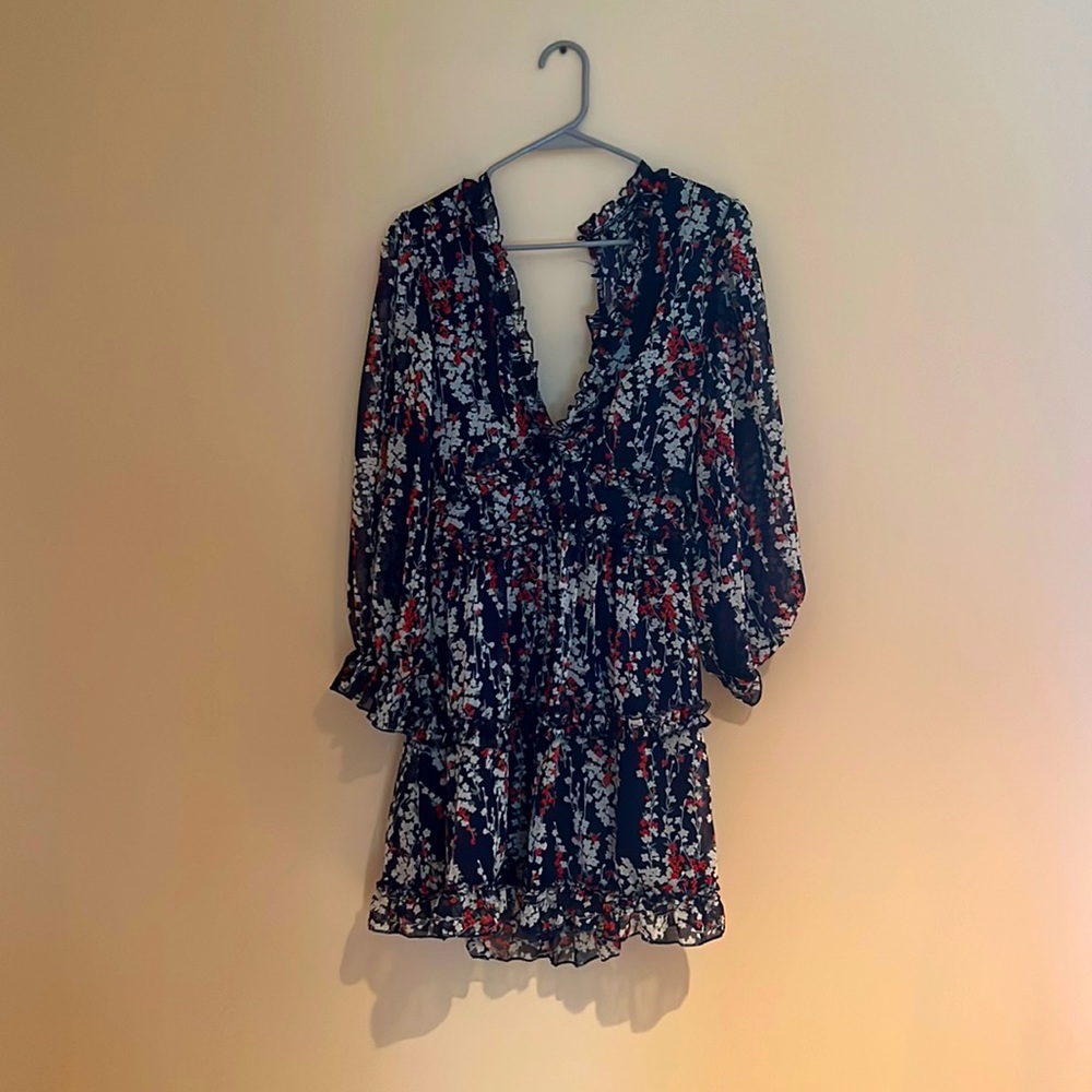 Beautiful multi color mini dress low front with button open back